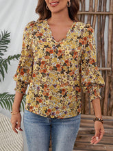 EMERY ROSE Women's Casual Floral Print Shirred Gathered Cuff Blouse, Autumn